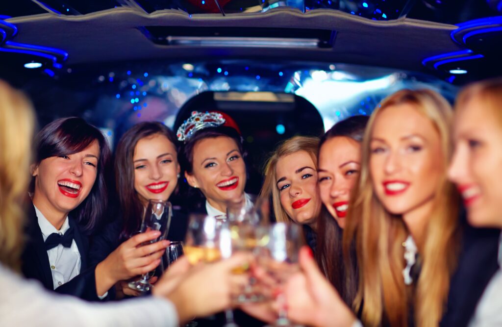 Bachelorette party women in luxury car